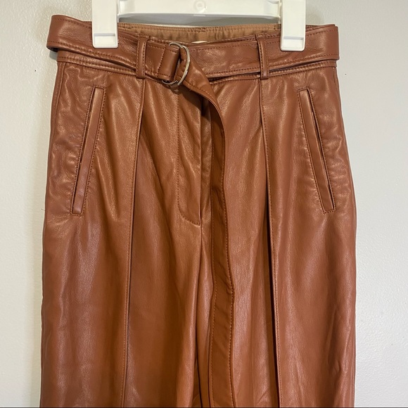 Babaton Women's Brown Belted Faux Leather Dress Pants Size 2 - Picture 2 of 10